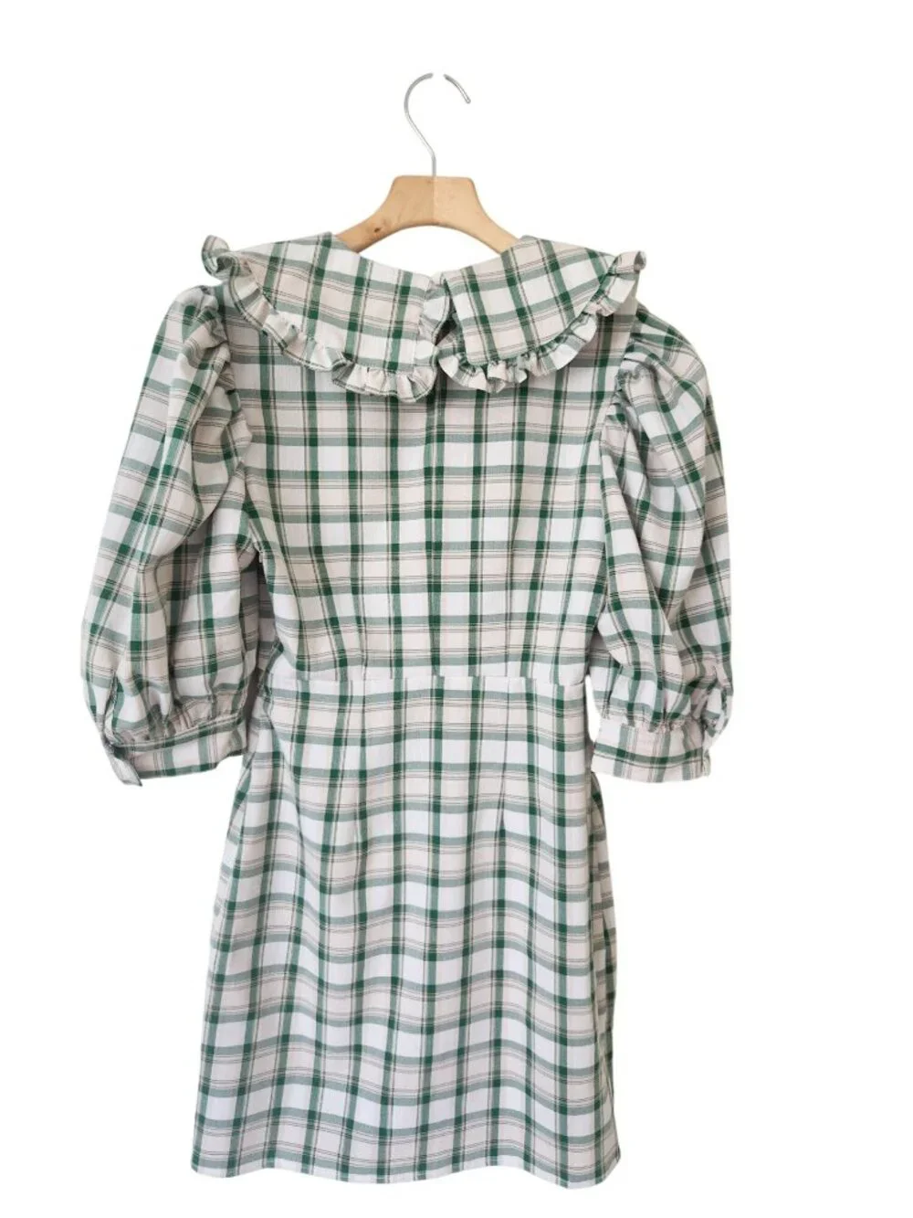 Nasty Gal Plaid Check Mini Dress Green Cream Ruffled Coquette Romantic Cottage - Picture 2 of 11